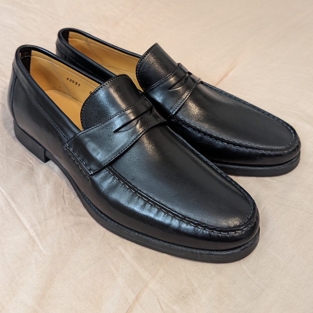 Santoni Black Penny Loafers